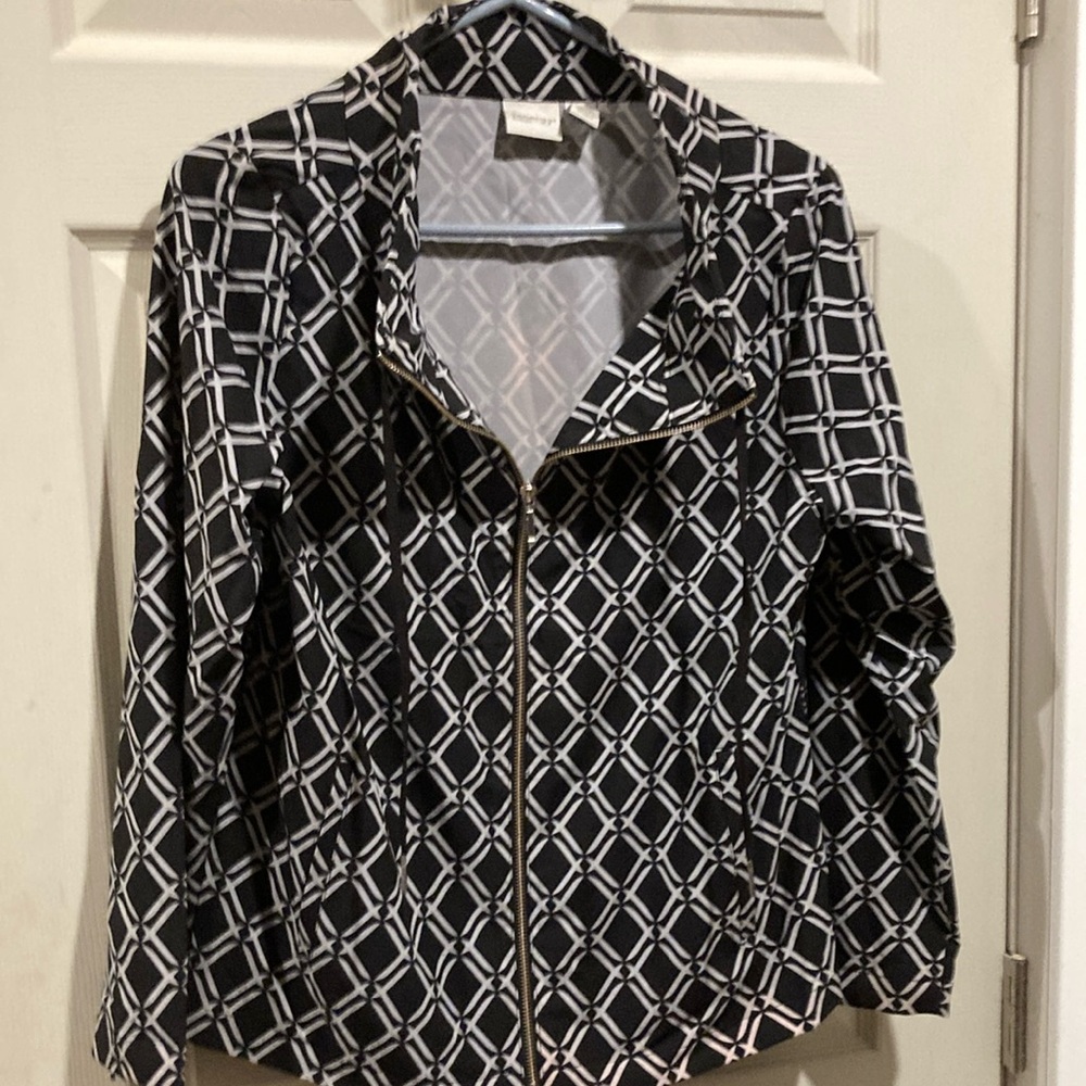 Chic Black and White Geometric Women's Jacket